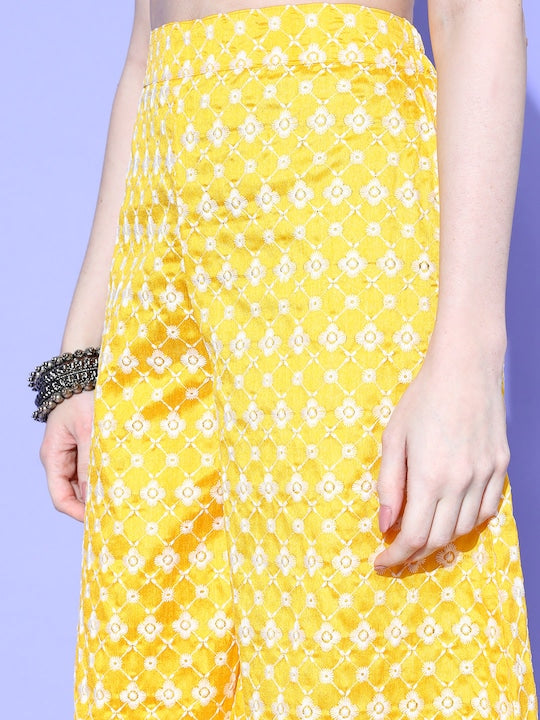 InWeave Women's Light Yellow Mirror Work Oneshoulder Kurta Set