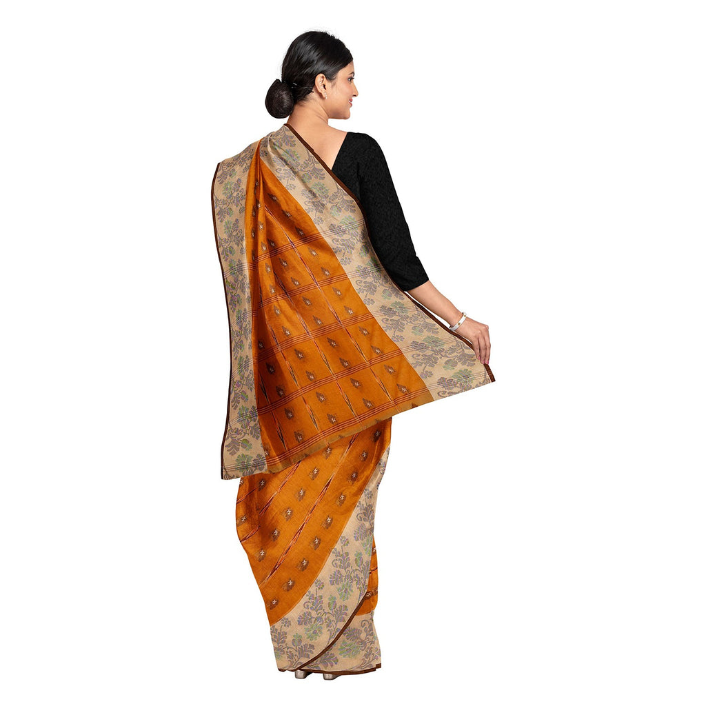 Exclusive Collection 100% Pure Cotton Orange Tant Saree With Hand Weaving Work