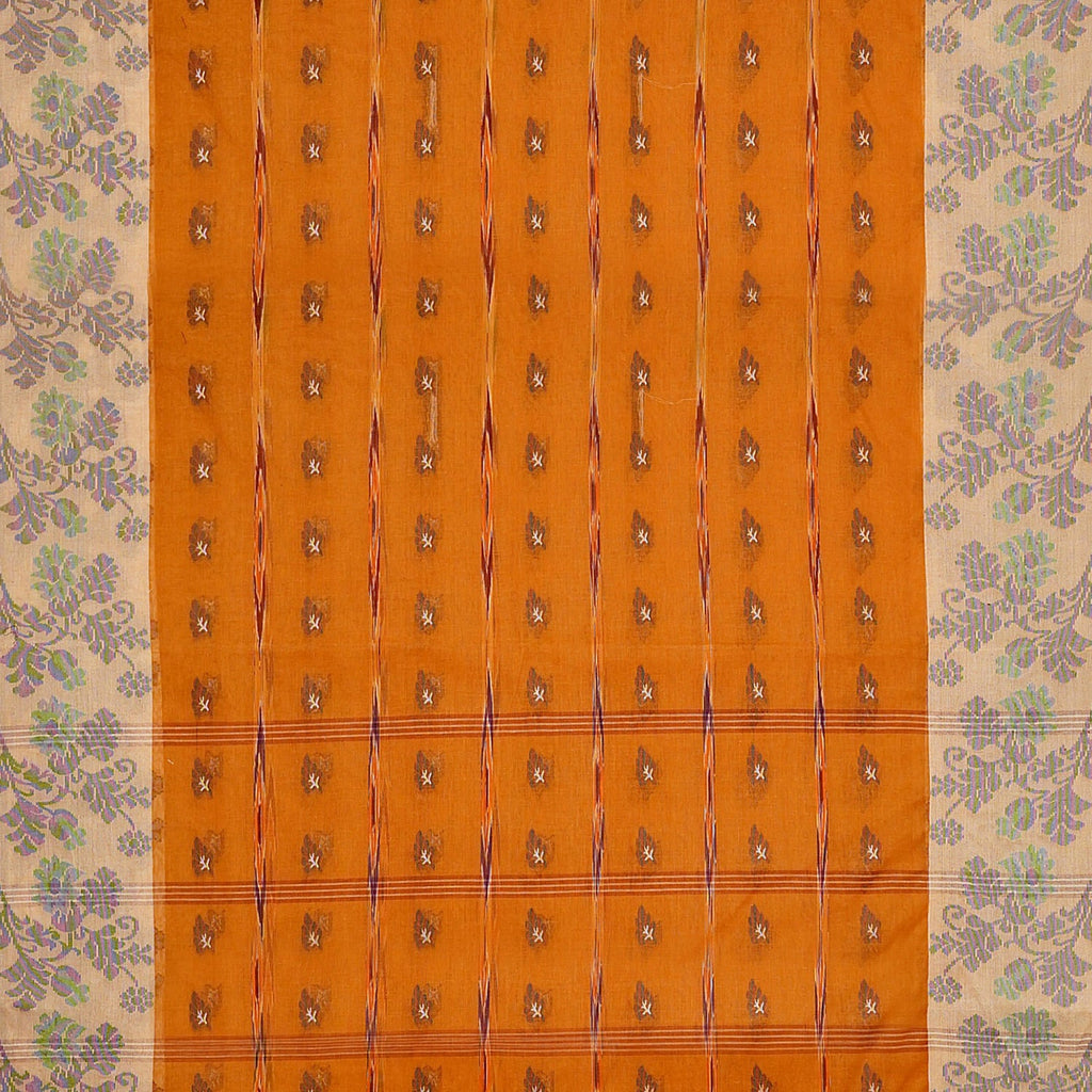 Exclusive Collection 100% Pure Cotton Orange Tant Saree With Hand Weaving Work