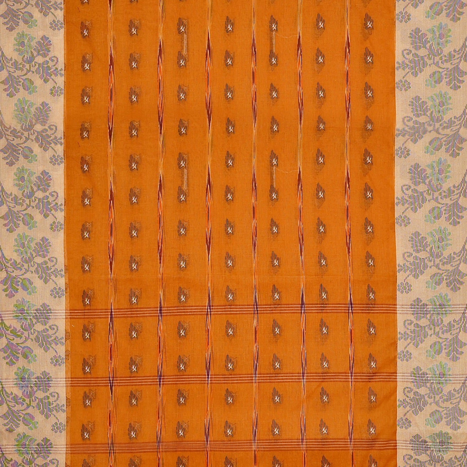 Exclusive Collection 100% Pure Cotton Orange Tant Saree With Hand Weaving Work