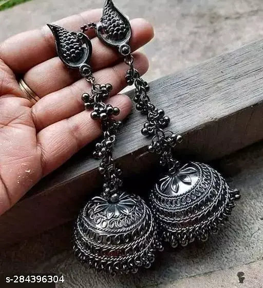 Tehzeeb Creations Women's Black Colour Oxidised Earrings In Jhumki Style
