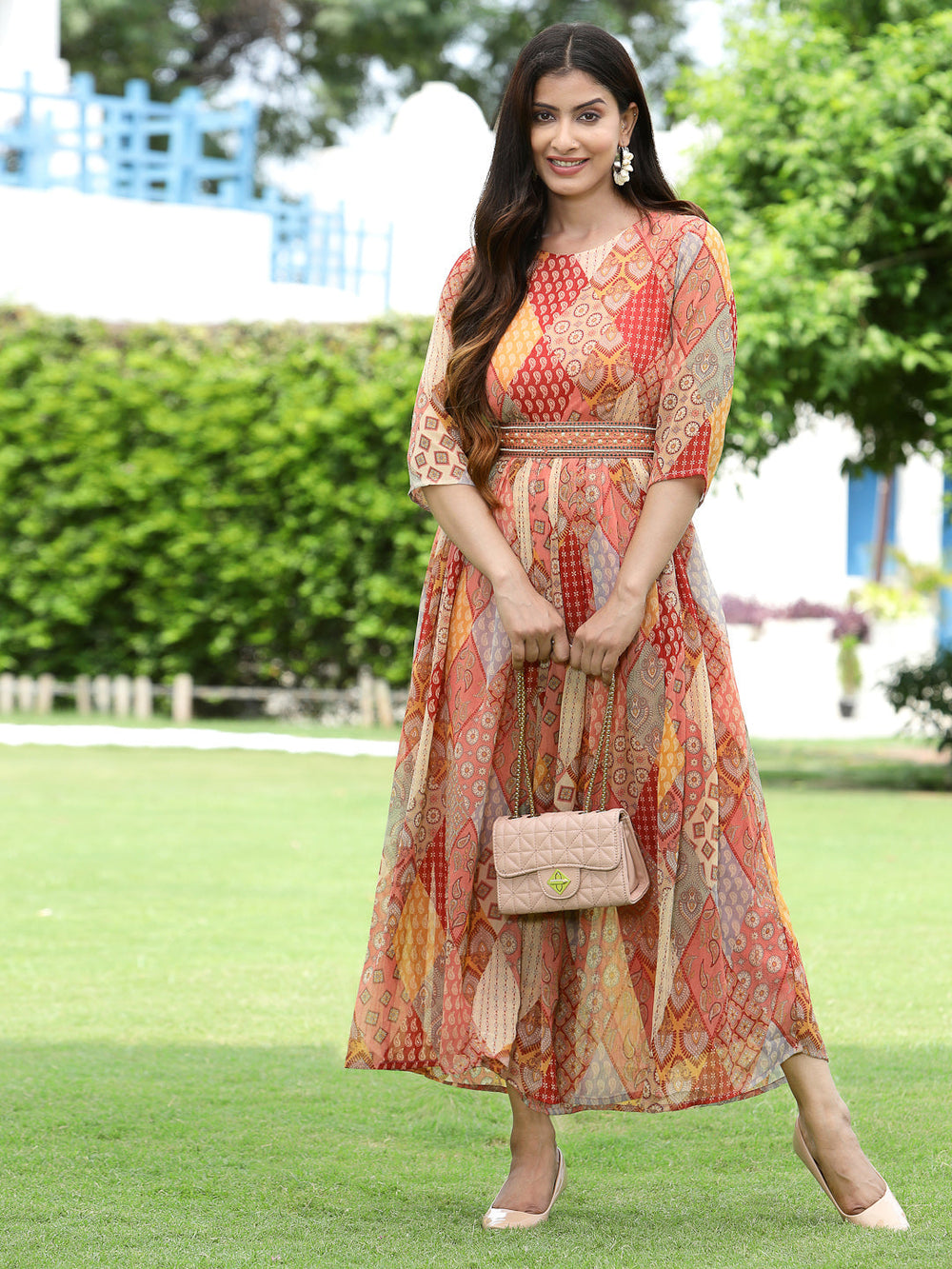 Juniper Multi Chiffon Festive Printed Flared Jump Suit For Women