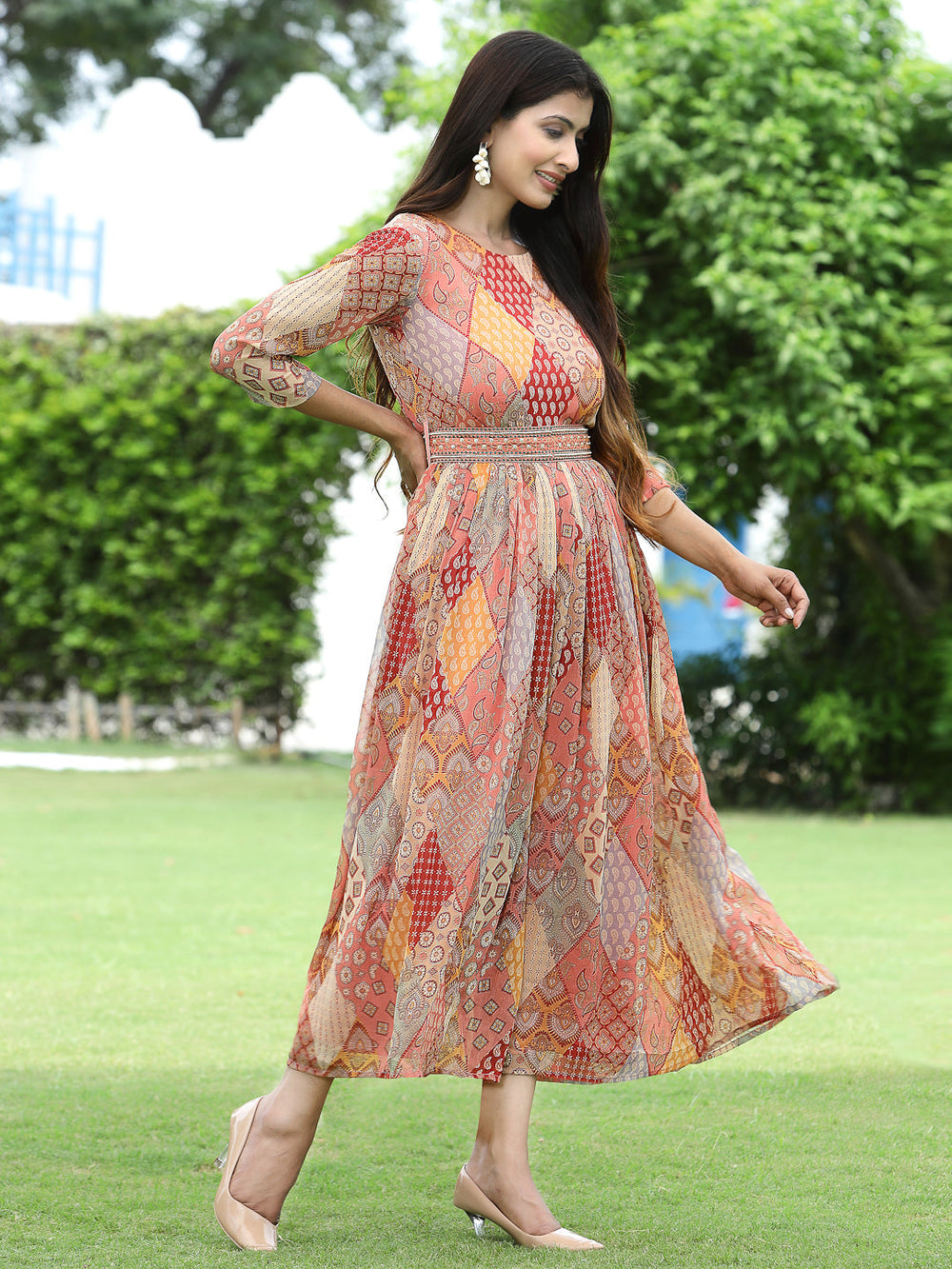 Juniper Multi Chiffon Festive Printed Flared Jump Suit For Women