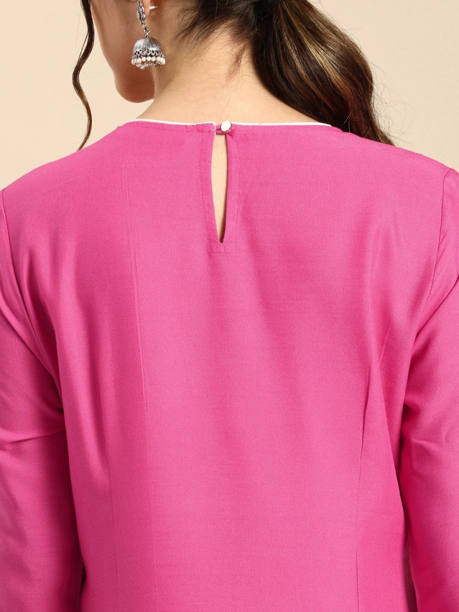 All About You Women Pink Printed Kurta with Trousers