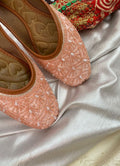 Desi Colour Women Indian Ethnic Footwear-Peach pearl Net