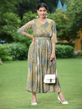 Juniper Green Multi Chiffon Festive Printed Flared Jump Suit For Women