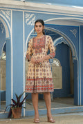 Juniper Beige Rayon Festive Printed Tiered Short Dress For Women
