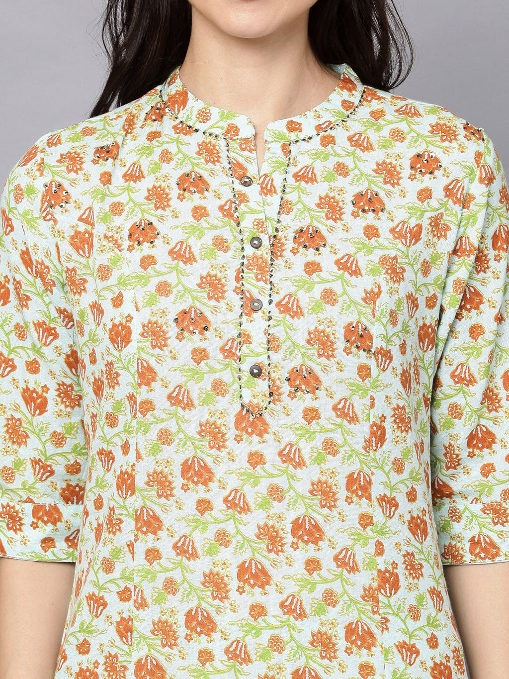 HERE&NOW Women Green Floral Printed Kurta with Trousers