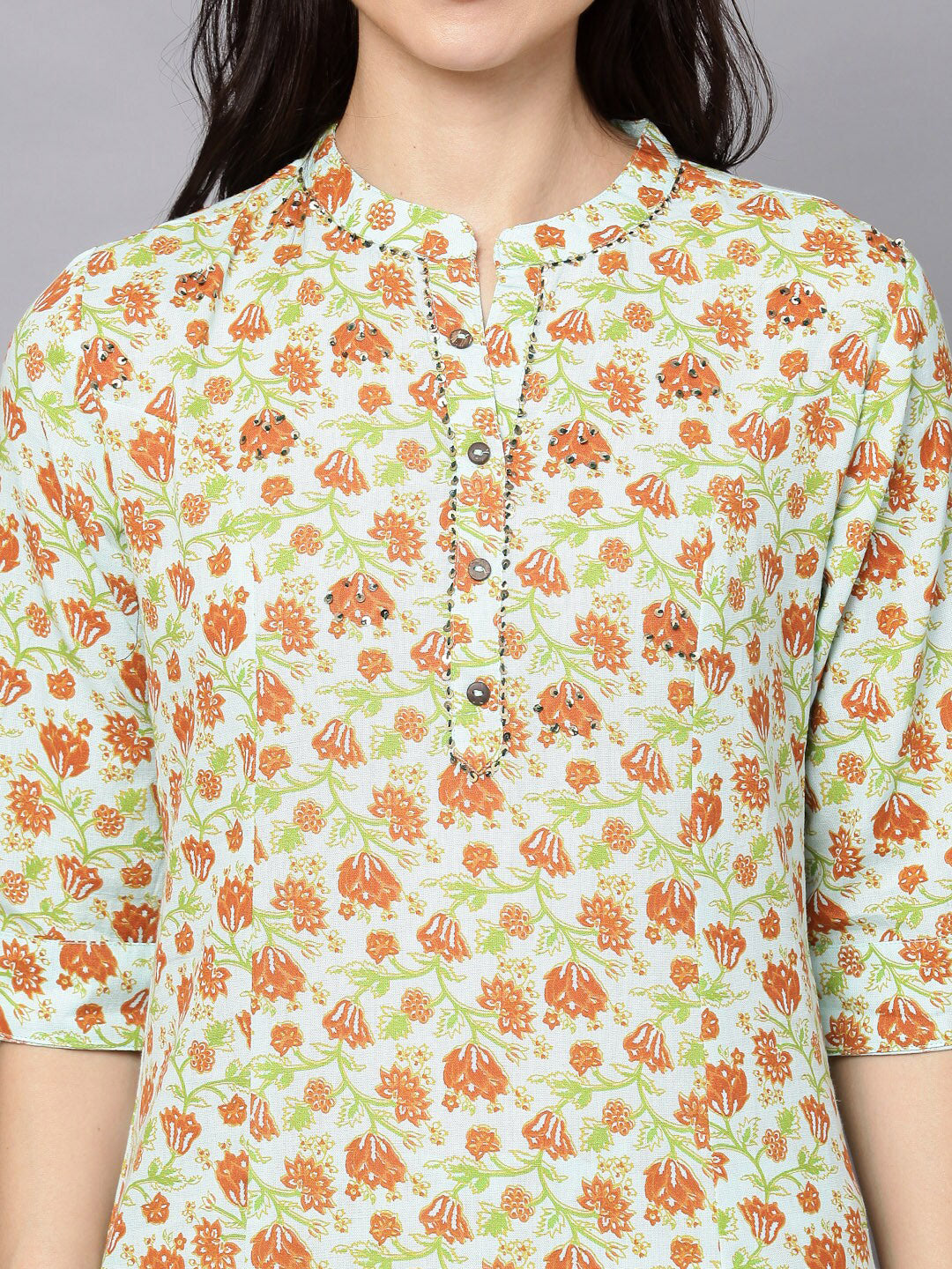 HERE&NOW Women Green Floral Printed Kurta with Trousers