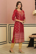 Juniper Maroon Rayon Festive Printed Straight Kurta For Women