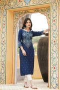 Juniper Blue Rayon Festive Printed Straight Kurta For Women