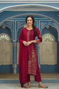 Juniper Maroon Shantoon Festive Printed Straight Skd For Women