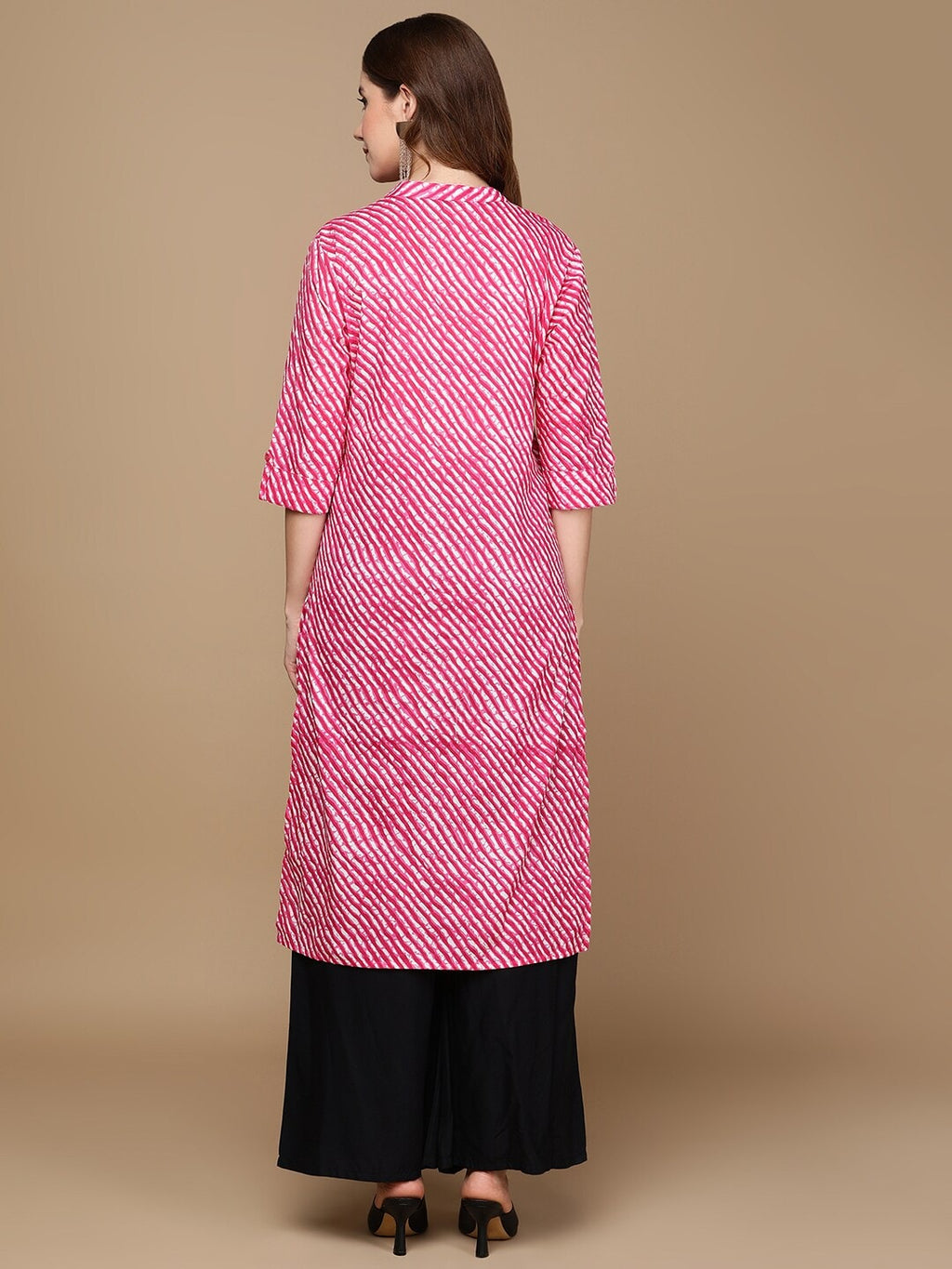 HERE&NOW Pink & White Striped Sequined Straight Cotton Kurta