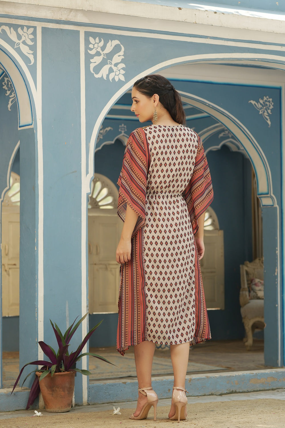 Juniper Cream Georgette Festive Printed Straight Kaftan For Women