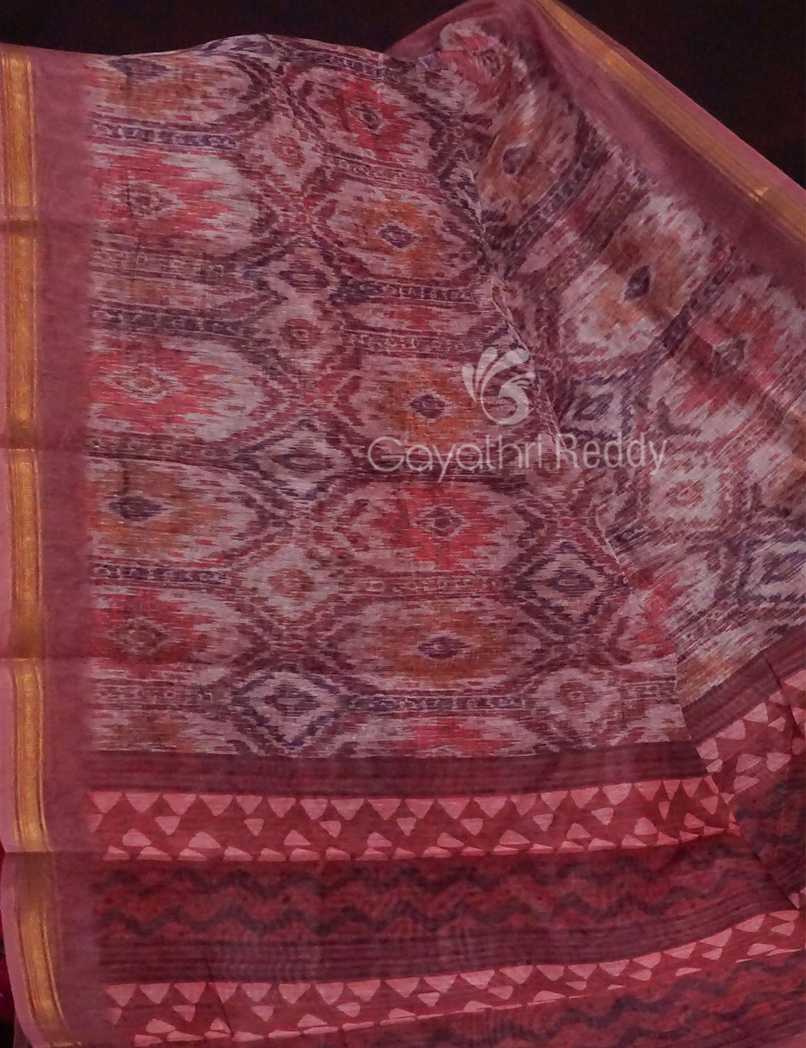 Red Onion Pink Colour Printed Semi Chanderi Design Saree By Gayathri Reddy Designer Studio