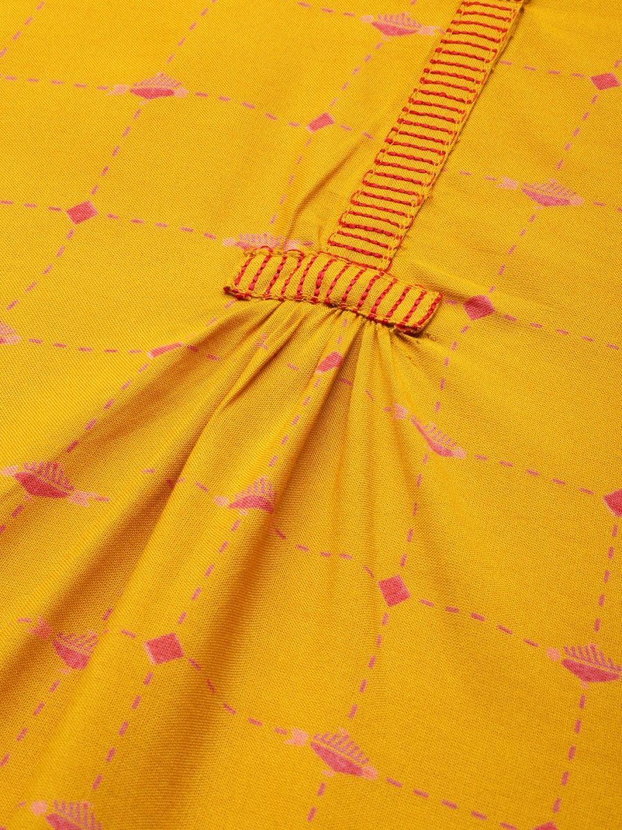 All About You Women Yellow & Pink Printed Kurta