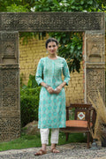 Juniper Skyblue Muslin Festive Wear Mirror Work Straight Kurta