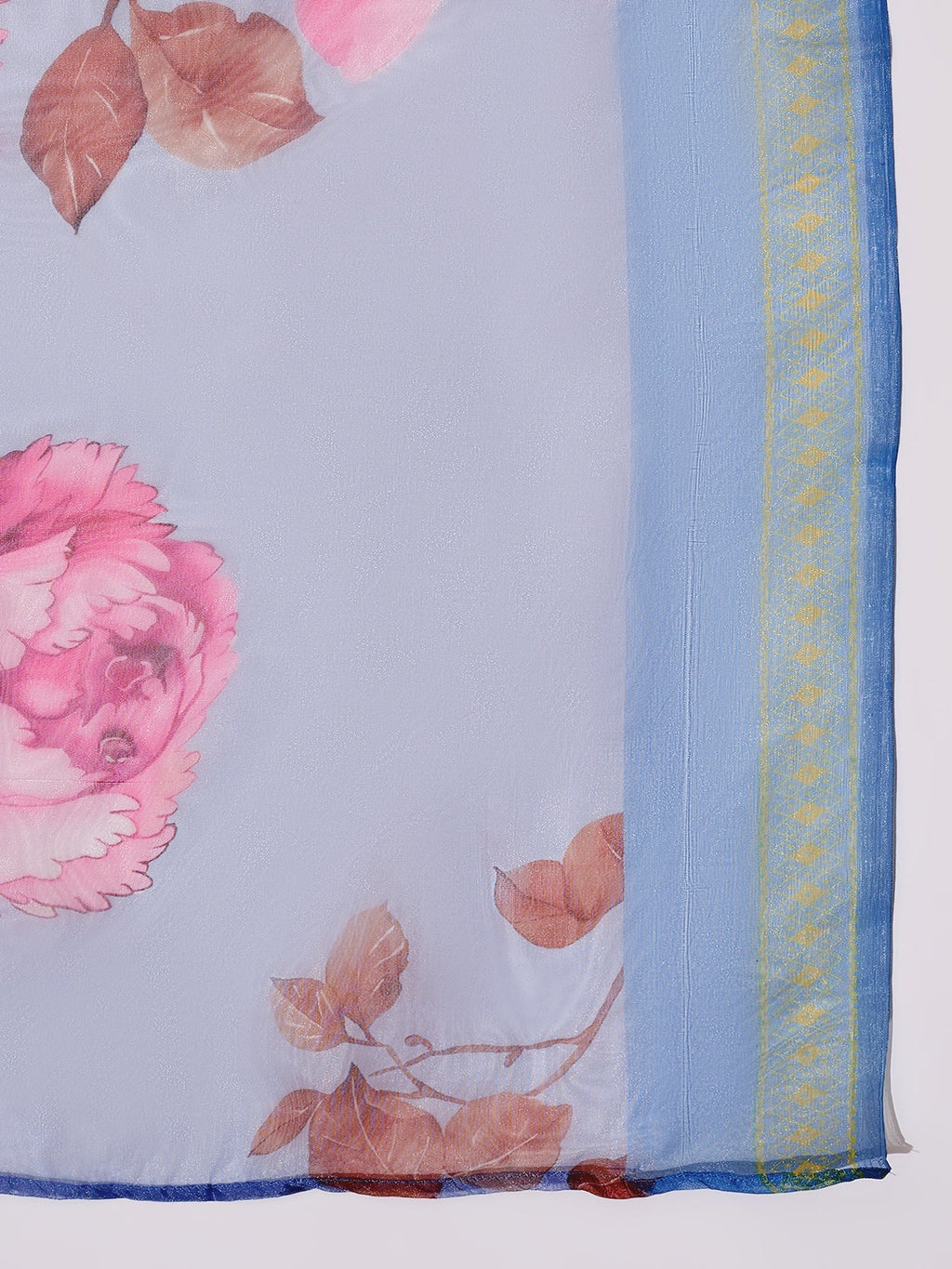 InWeave Strappy Ink Blue With Blue Fuchsia Floral Organza Dupatta Set