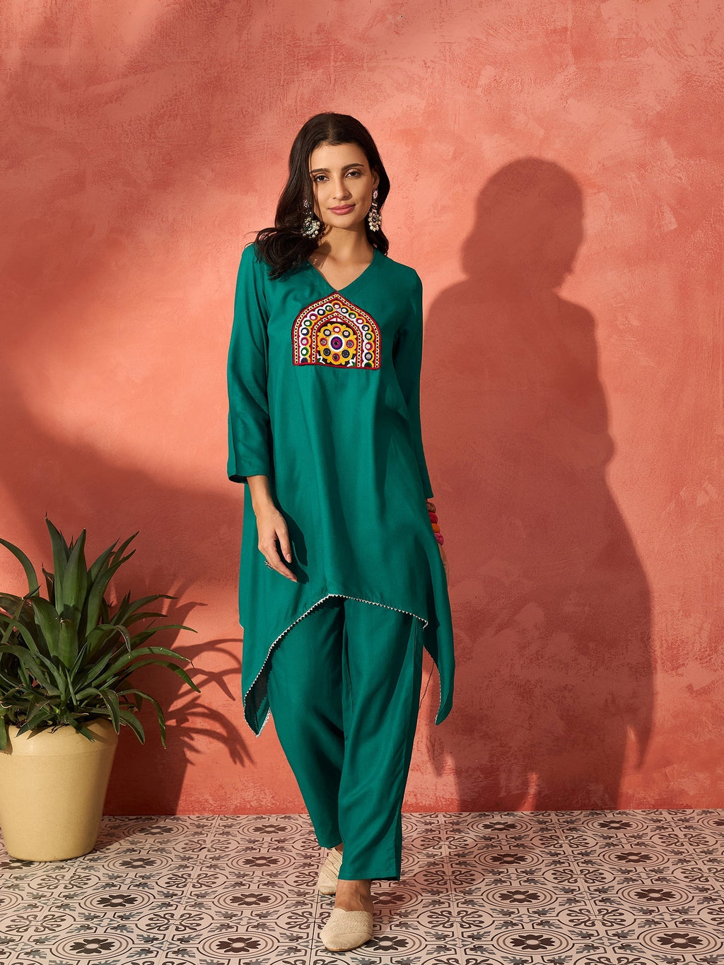InWeave Teal Triangle Patch Kurta Set