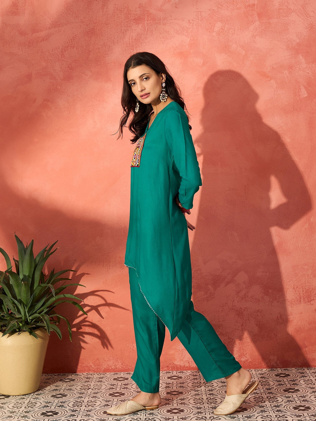 InWeave Teal Triangle Patch Kurta Set