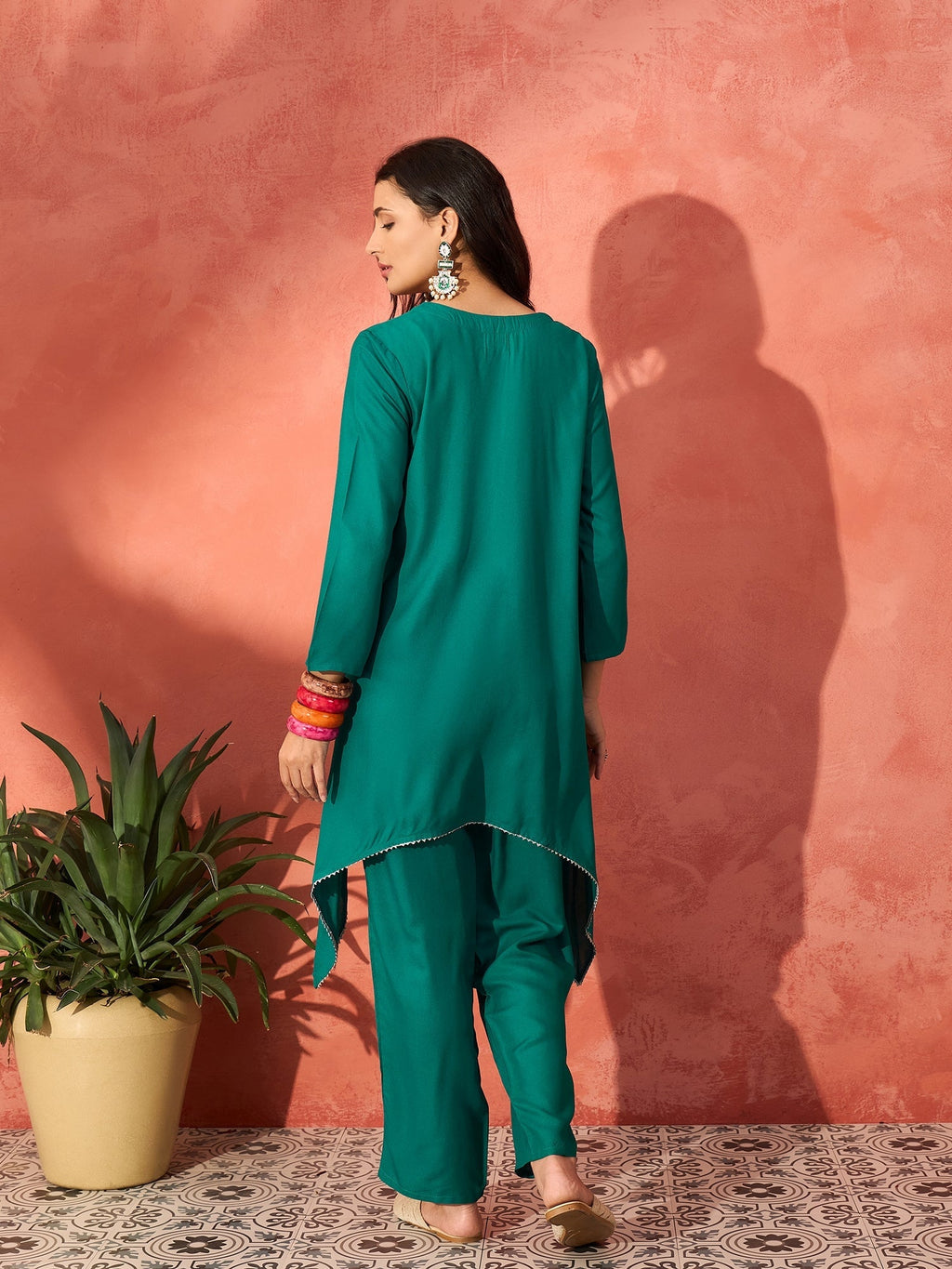 InWeave Teal Triangle Patch Kurta Set