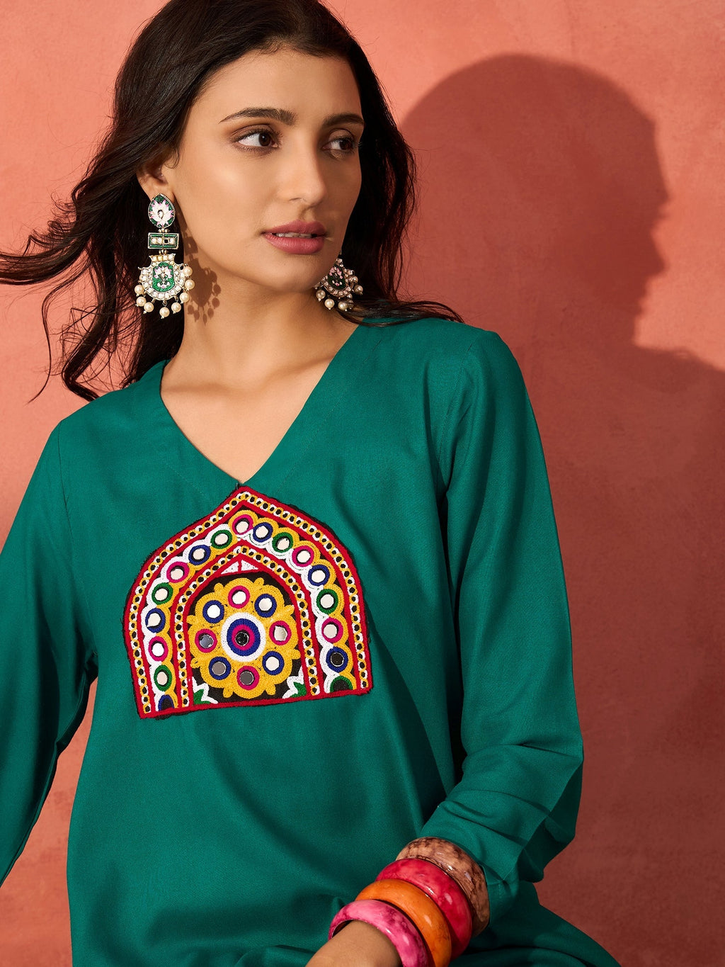 InWeave Teal Triangle Patch Kurta Set