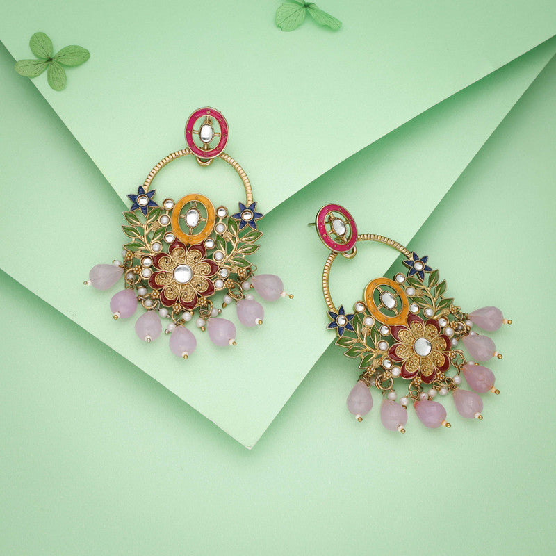 Tehzeeb Creations Purple Beads Multi Colour Earrings