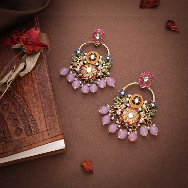 Tehzeeb Creations Purple Beads Multi Colour Earrings