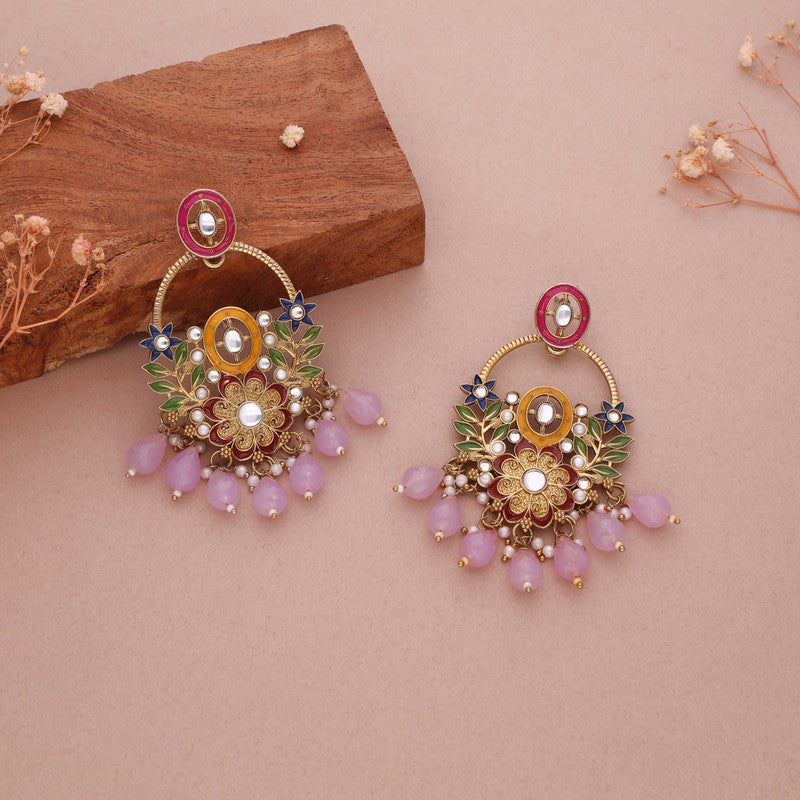 Tehzeeb Creations Purple Beads Multi Colour Earrings