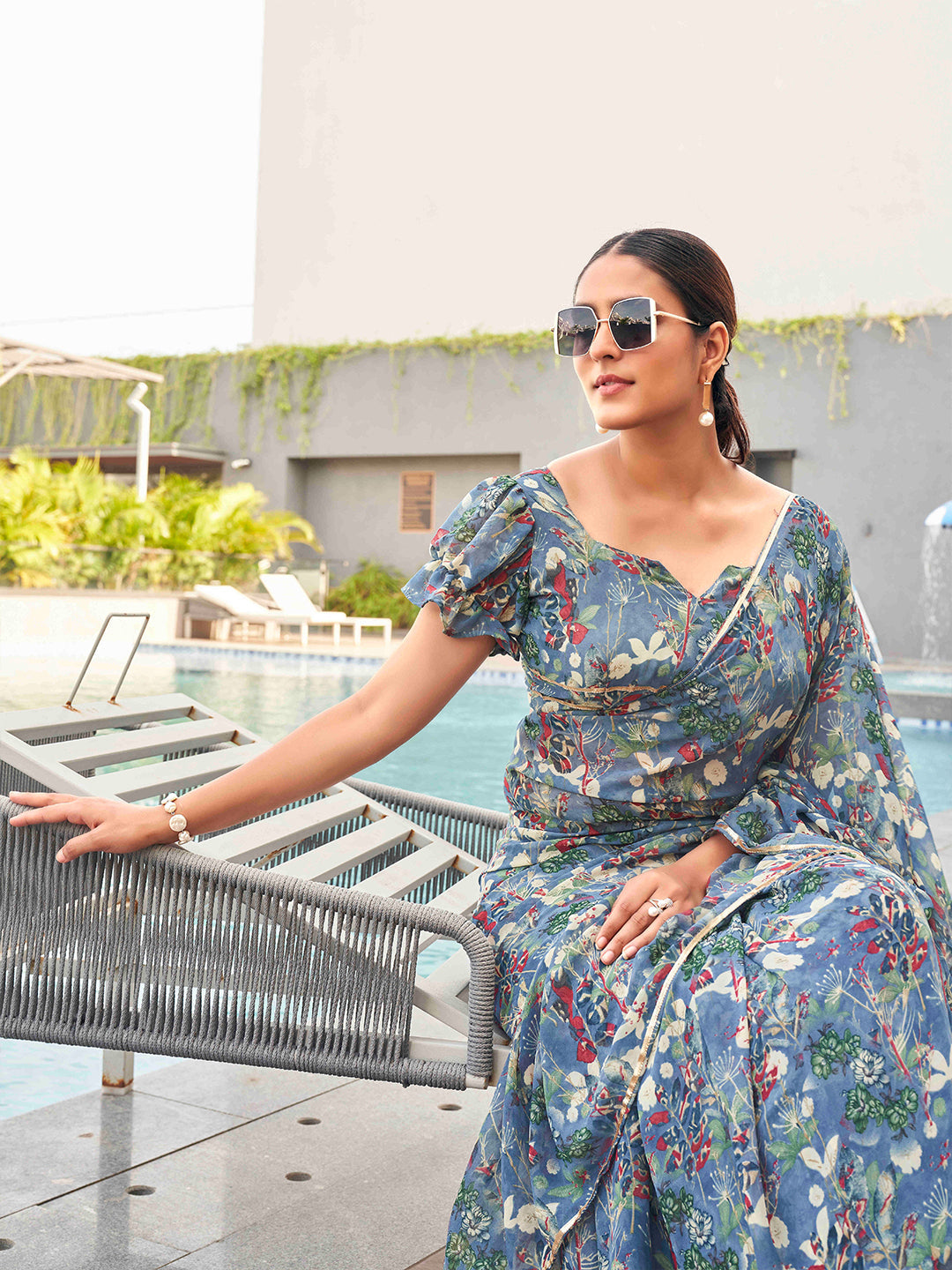 Tikhi Imli Floral printed ruffled saree