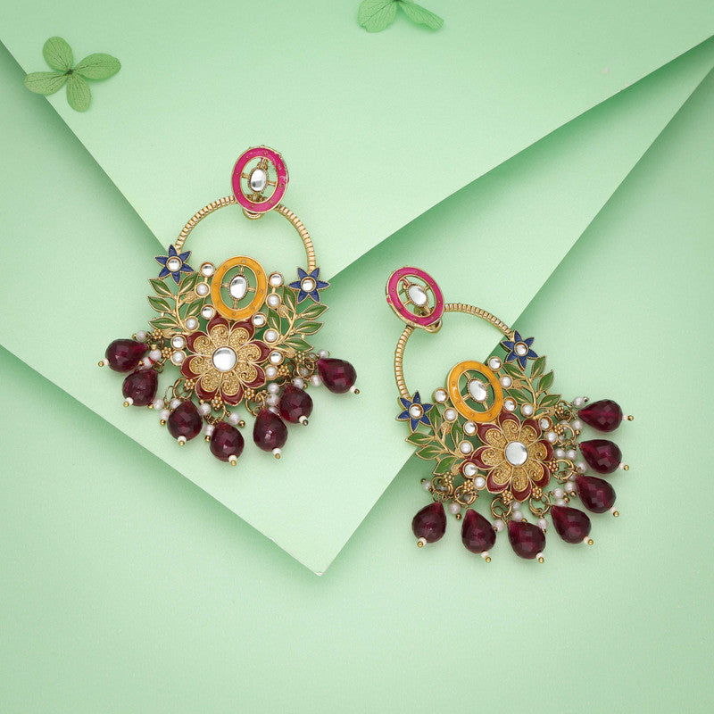 Tehzeeb Creations Pink Beads Multi Colour Earrings