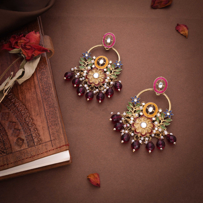 Tehzeeb Creations Pink Beads Multi Colour Earrings