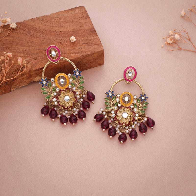 Tehzeeb Creations Pink Beads Multi Colour Earrings