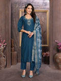 Vedant Vastram Kurta Pant set with Dupatta having Beautiful Hand work (Khatli Work) - Dark Peacock