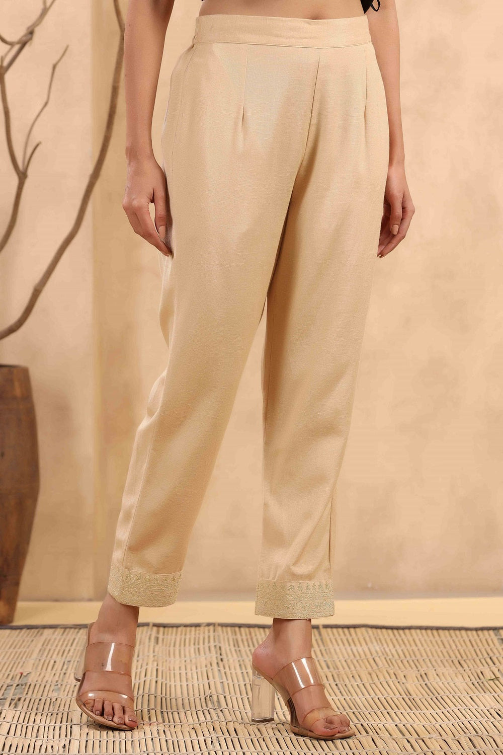 Juniper Gold Rayon Casual Wear Solid Straight Pants