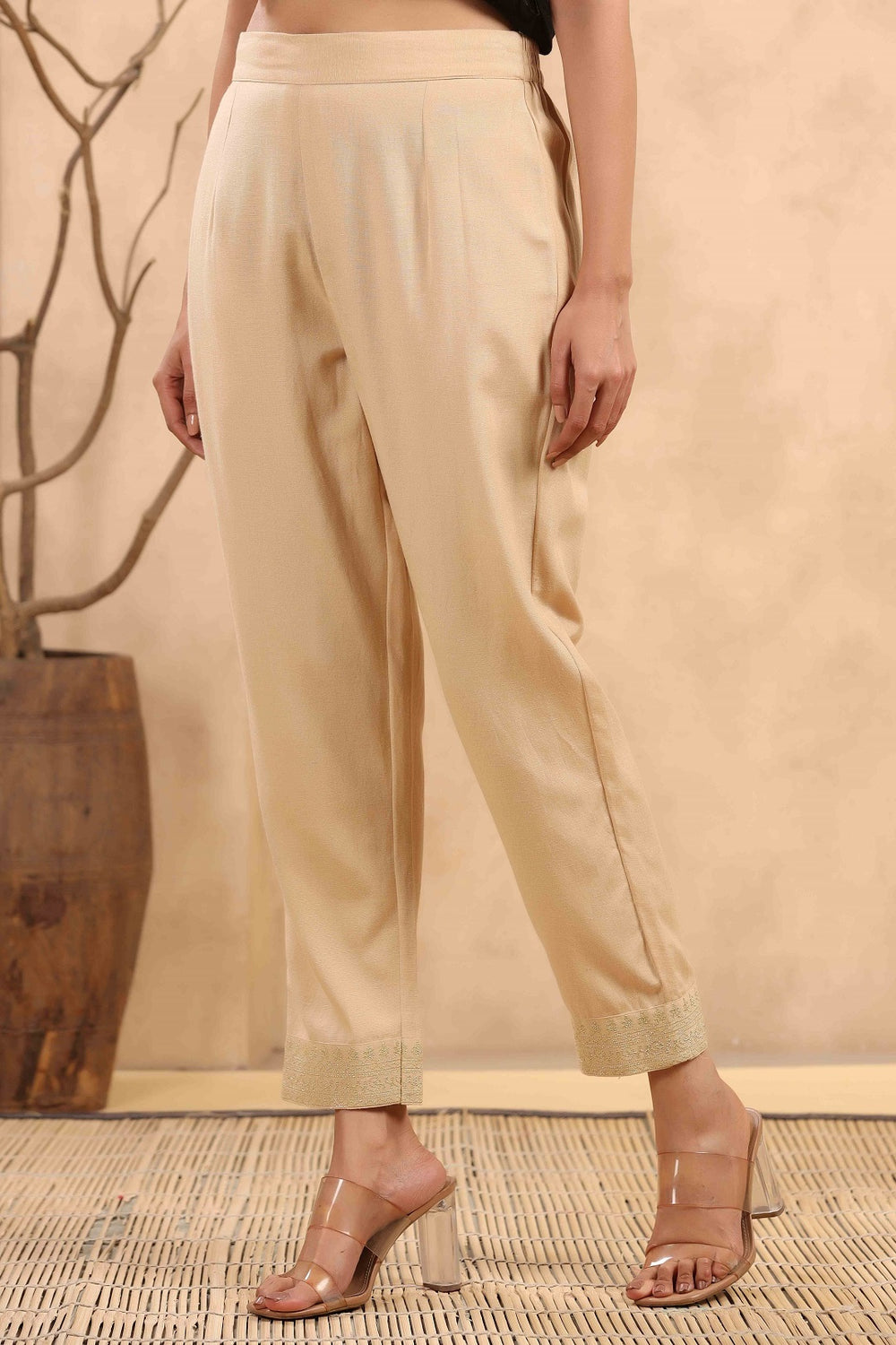 Juniper Gold Rayon Casual Wear Solid Straight Pants