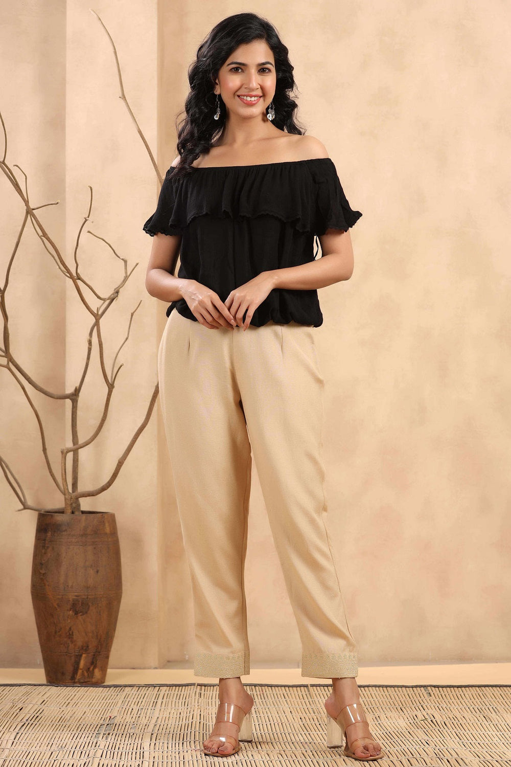 Juniper Gold Rayon Casual Wear Solid Straight Pants