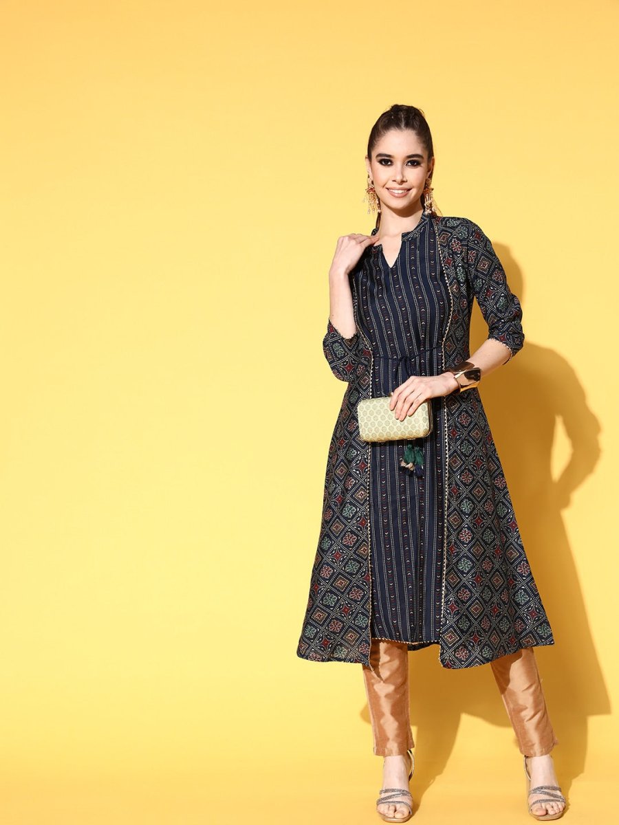 All About You Women Printed Bold Decorations Layered A-Line Kurta