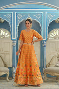 Juniper Women's Mustared Printed Brocade Festive Wear Lehenga Choli Sets