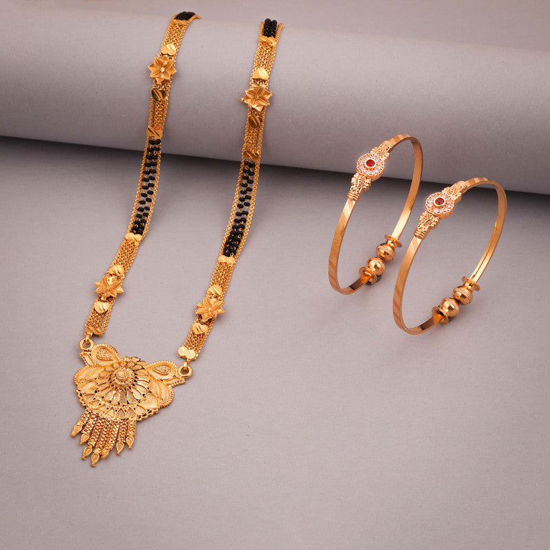 Tehzeeb Creations Gold-Polished Mangalsutra With Pair Of Bangle