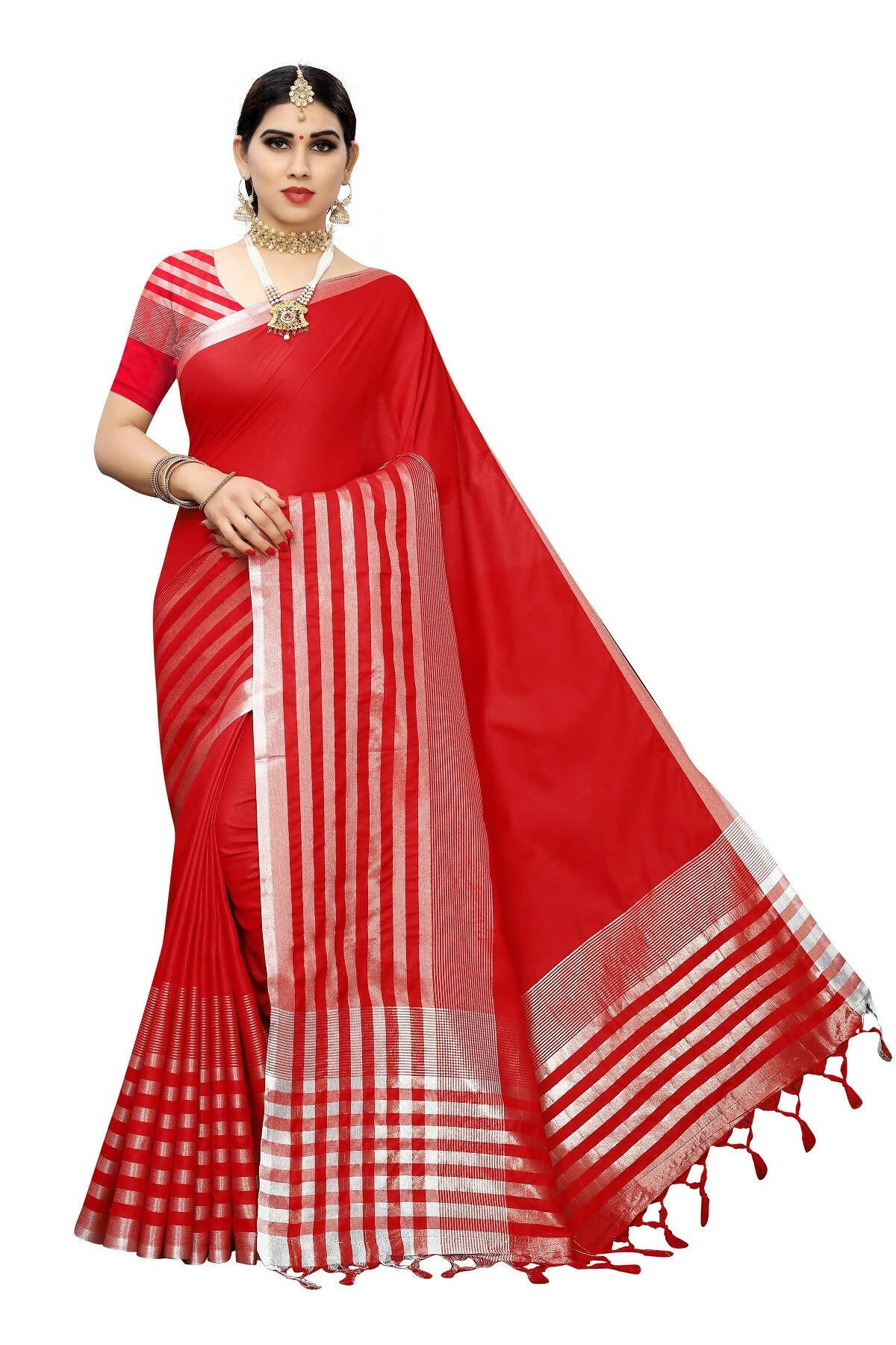 Vamika Red Cotton Silk Weaving Saree (Twitter Red)