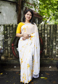 Yellow Poly Georgette Tie and Dye Saree with Unstitched Blouse - Hiral Fashion