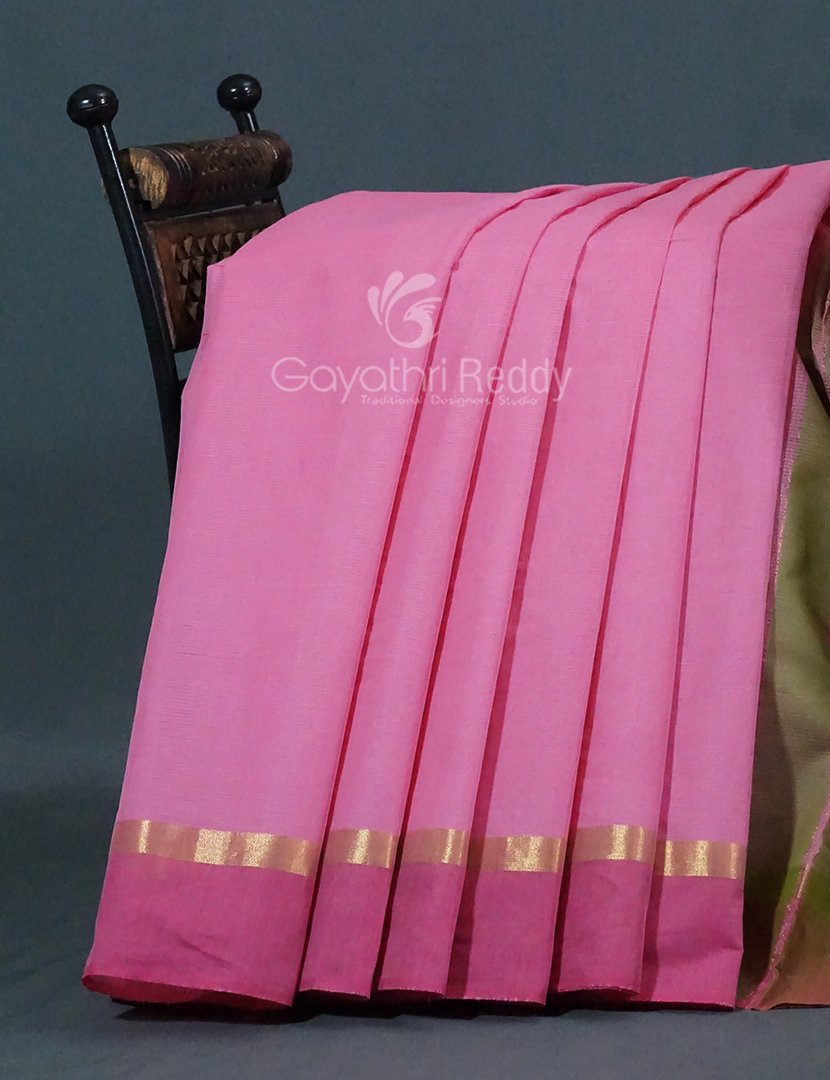 Dual Shades of Baby Pink With Contrast Blouse Pure Mangalgiri Cotton By Gayathri Reddy Designer Studio