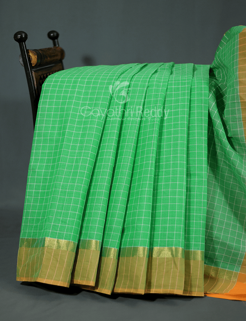 Light Green With Checks Pure Mangalgiri Cotton Saree By Gayathri Reddy Designer Studio