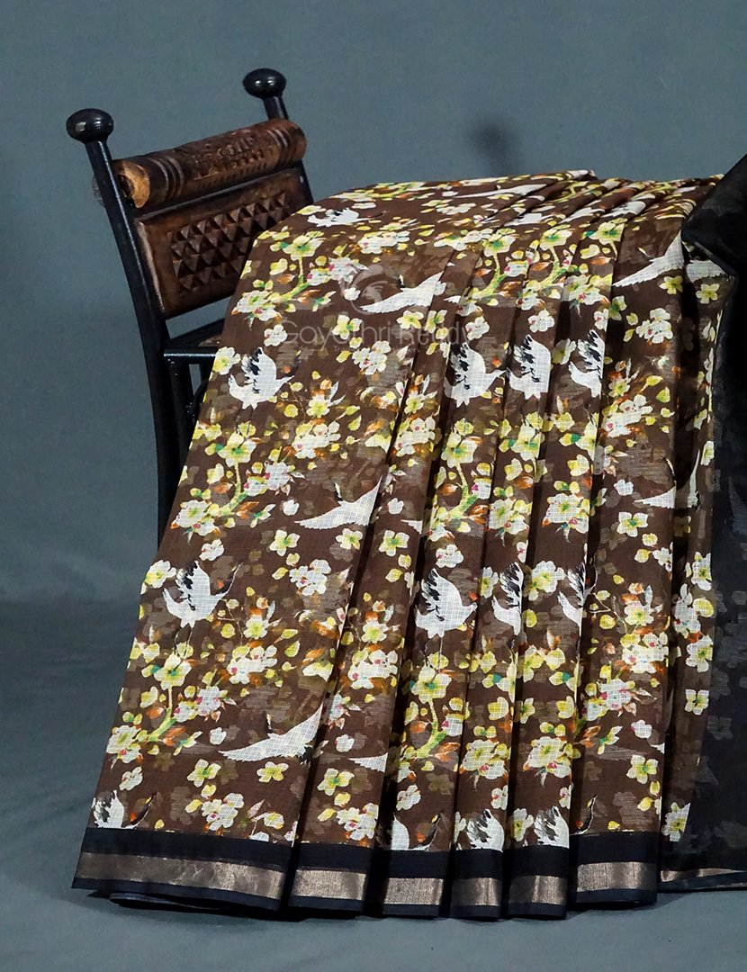 Dark Dry Mehndi Colour Block Print Pure Kota Cotton Saree By Gayathri Reddy Designer Studio
