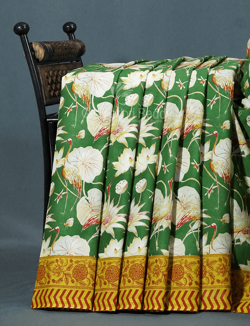 Block Print Mango Green Coloured Mulmul Cotton Saree By Gayathri Reddy Designer Studio
