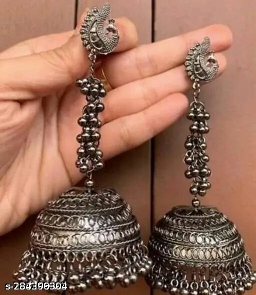 Tehzeeb Creations Women's Black Colour Oxidised Earrings In Jhumki Style