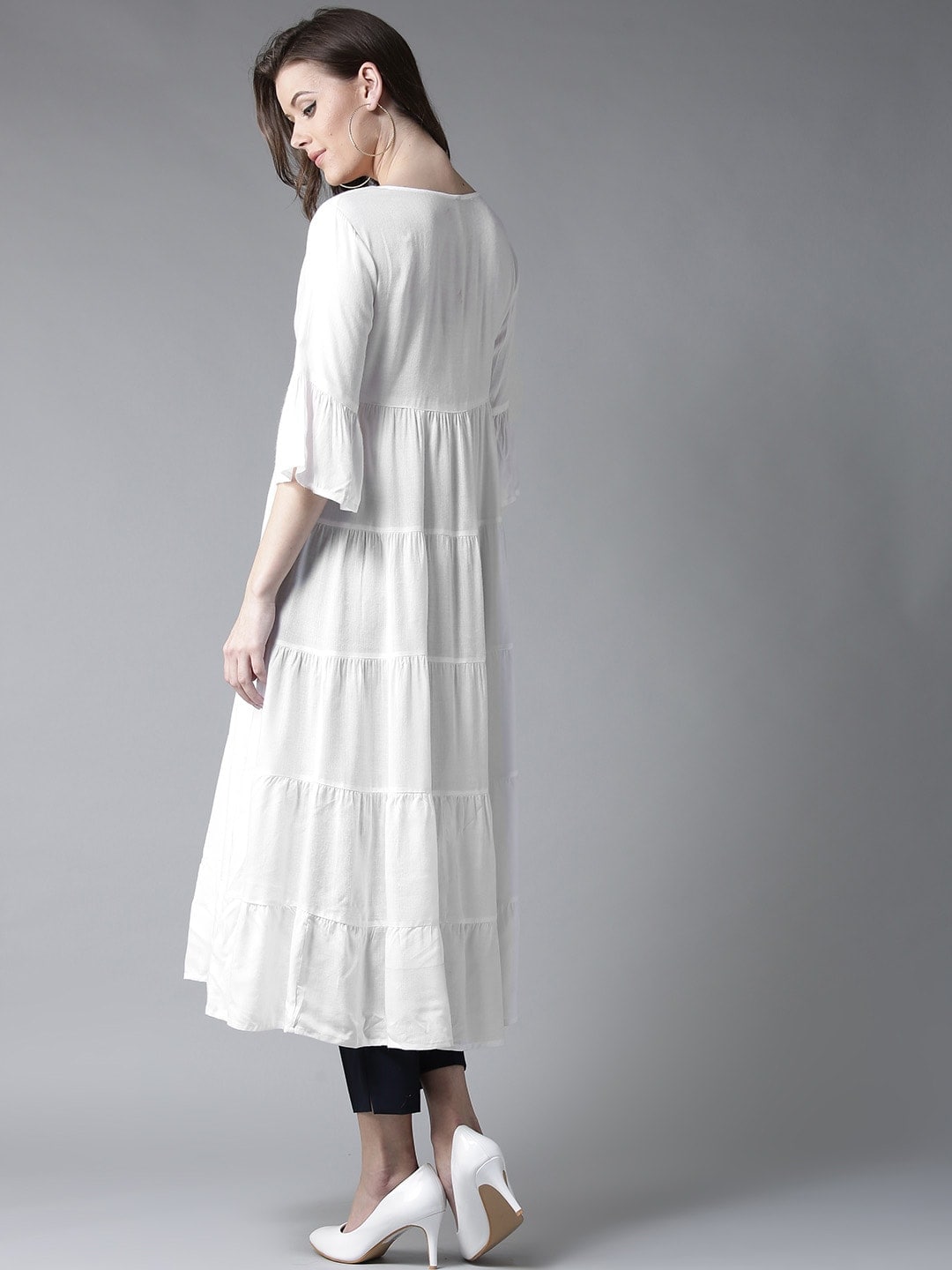 HERE&NOW Women White Yoke Design Anarkali Kurta