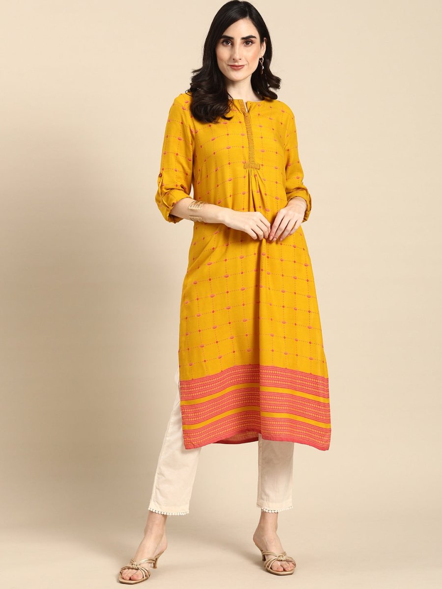 All About You Women Yellow & Pink Printed Kurta