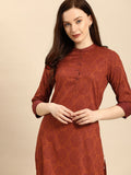 All About You Women Rust Brown Ethnic Motifs Printed Straight Kurta